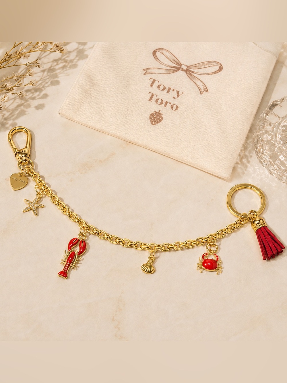 Gold-Plated Chain Sea Life Bag Charm – 11” ❤️✨🔑 18K